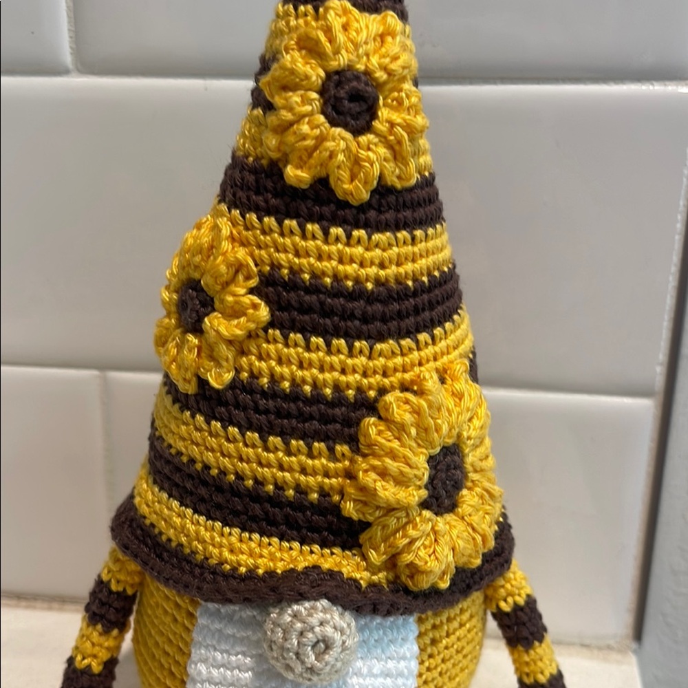 Handcrafted Sunflower Gnome Amigurumi Crochet Home Decor Flower Summer Sun - Picture 6 of 12